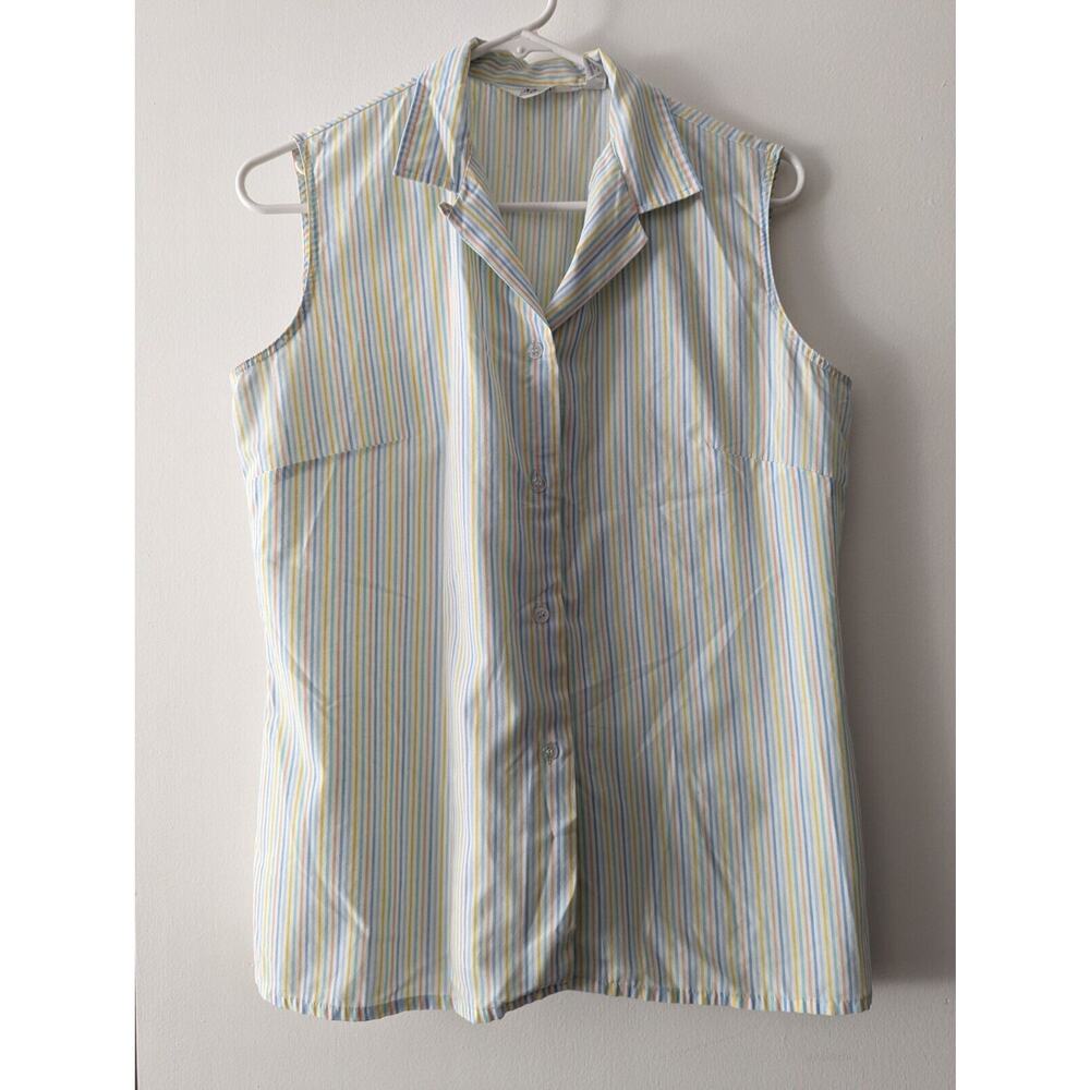 Vintage Alicia Women's Rainbow Striped Button Up Sleeveless Top Size 14